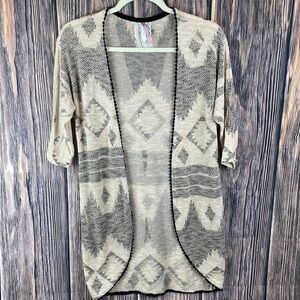 Mauve-Anthropology Tan & Black Geometric Patterned Light Weight Cardigan- Size S
